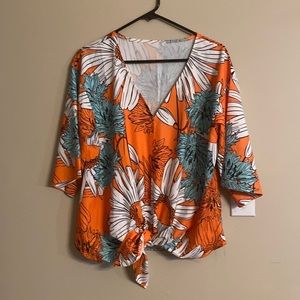 Orange, aqua and white Blouse size L